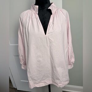 ANN MASHBURN Pink white stipe popover Blouse with Mandarin Collar